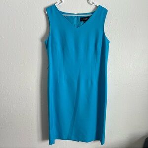 Black Label by Evan Picone Turquoise V-Neck Midi Sheath Size 16 Dress